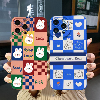 เคสโทรศัพท์มือถือ ขอบสี่เหลี่ยม ลายกระต่าย หมีน่ารัก สําหรับ Samsung Galaxy S23 Ultra S23+ A24 A04E A04 4G A14 A34 A54 5G A11 A50 M12