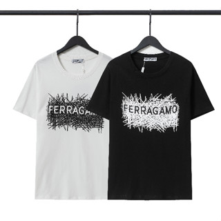 Ferragam เสื้อแขนสั้นลําลอง ผ้าฝ้าย พิมพ์ลาย แฟชั่นฤดูร้อน สําหรับผู้ชาย และผู้หญิง