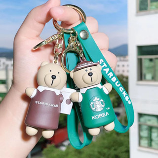 พวงกุญแจ จี้หมี Starbucks สีน้ําตาล สีเขียวน่ารัก สําหรับห้อยกระเป๋า