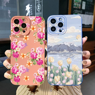 เคสโทรศัพท์มือถือ ขอบสี่เหลี่ยม ลายดอกไม้ สําหรับ iPhone 14 Plus 13 Pro Max 12 iPhone 11 XR 8 7 SE 2022