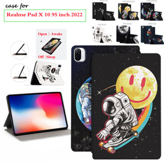 Cute Cartoon Pattern Astronaut Case Tablet Case For Realme Pad X 10.95 inch 2022 Flip PU Leather Stand Tablet Case For Realme PadX Shockproof Casing