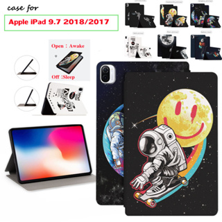 Tablet Case For iPad 9.7 2018 2017 A1893 A1954 A1822 A1823 Flip Stand Casing PU Leather for iPad 5 6 5th 6th Generation Cute Cartoon Series Astronaut Case Shockproof Casing