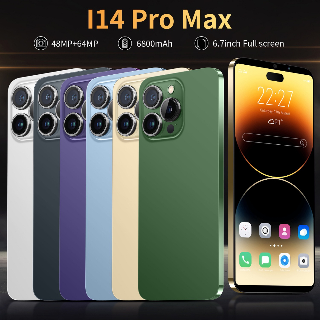 I14 PRO MAX โทรศัพท์มือถือ หน้าจอขนาดใหญ่ 6.7 นิ้ว 16GB+1T พื้นที่จัดเก็บ 6800mAh เวอร์ชั่น US
