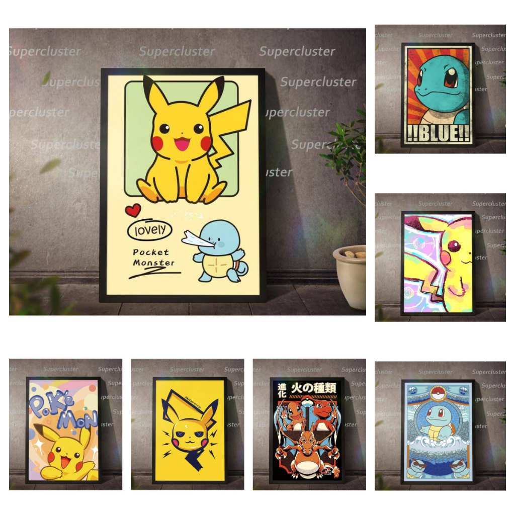 โปสเตอร์ภาพวาดผ้าใบ รูปโปเกมอน ปิกาจู สําหรับตกแต่งผนังบ้าน (19-35)
