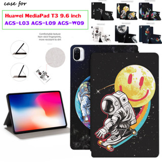 9.6" For Huawei Mediapad MediaPad T3 10 AGS-L03 AGS-L09 AGS-W09 T3 Casing Flip Stand Casing PU Leather Cute Cartoon Series Astronaut Case Shockproof Casing