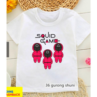 ใหม่ เสื้อยืดลําลอง แขนสั้น คอกลม พิมพ์ลายการ์ตูน Show Squid Game สไตล์เกาหลี แฟชั่นสําหรับเด็กผู้ชาย และผู้หญิง