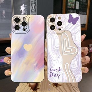 เคสโทรศัพท์มือถือ ขอบสี่เหลี่ยม ป้องกันเต็มเลนส์ ลายวันโชคดี สําหรับ iPhone 14 Plus 13 Pro Max 12 11 XR 8 7 SE 2022