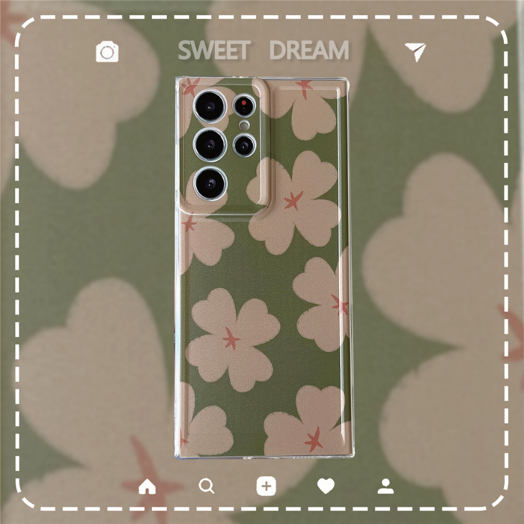 ดอกไม้สีเขียว เคส Samsung Galaxy S25/S24/S23/S22/S21 Ultra/Plus/FE, Note 20/10 Plus, A53/A73/A54/A14/A55/A34 5G เคสโทรศัพท์ TPU ซิลิโคนอ่อนนุ่ม กันกระแทก