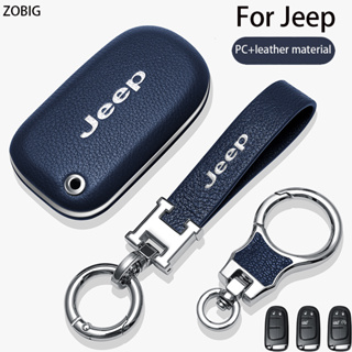 Zobig เคสกุญแจรีโมทรถยนต์ หนังวัวแท้ พร้อมพวงกุญแจ สําหรับ Jeep Compass Renegade Wrangler Cherokee Grand Cherokee