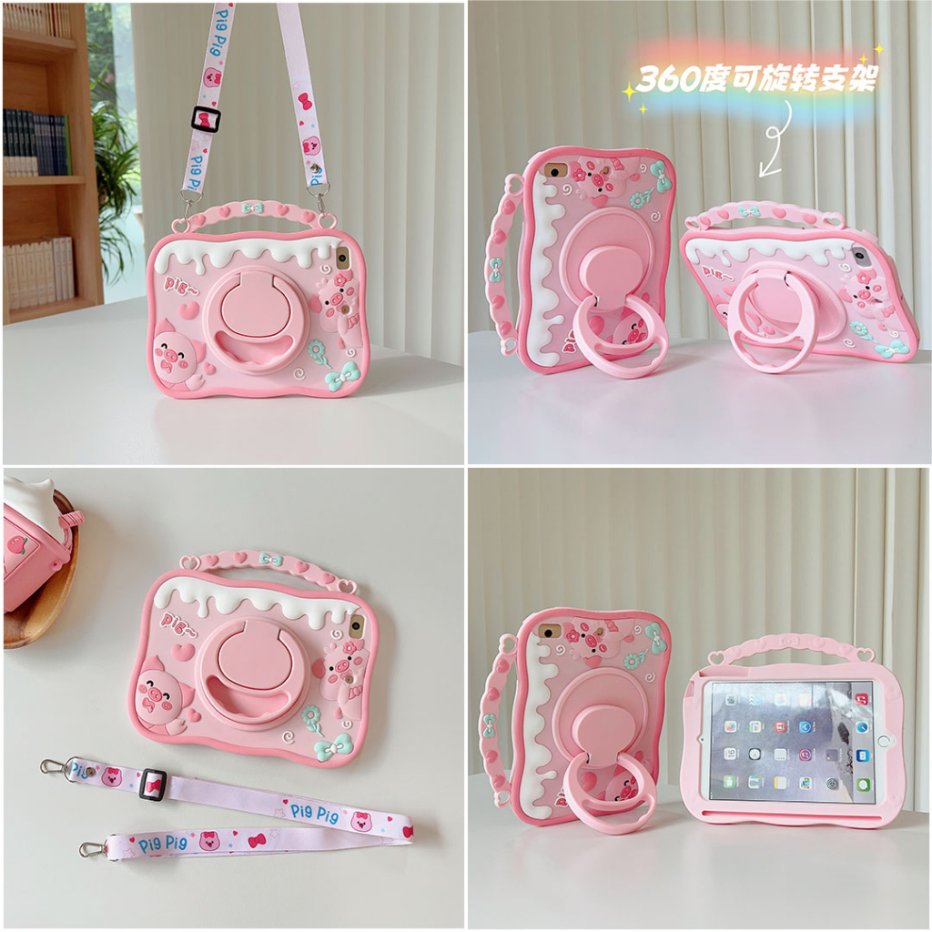 เคสแท็บเล็ต แบบนิ่ม ป้องกันเต็มเครื่อง ลายหมูน่ารัก พร้อมช่องใส่ปากกา สําหรับ iPad 11th Gen A16 10th 10.9 9th 8th 7th 10.2 6th 5th 9.7 2018 Air 10.9 10.5 Mini 6 5 4 3 2 1 Pro 11