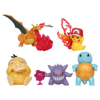 โมเดลฟิกเกอร์ PVC รูปการ์ตูนโปเกม่อน Pikachu Charizard Psyduck Gengar Squirtle Pocket Monster Q Version ขนาด 4-7 ซม. สําหรับเก็บสะสม 5 ชิ้น ต่อชุด