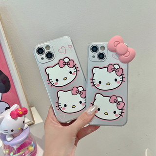 เคสโทรศัพท์มือถือ แบบนิ่ม ลายการ์ตูนคิตตี้ ประดับโบว์ สําหรับ iPhone 11 12 13 14 15 PRO MAX iPhone14 iPhone14Pro