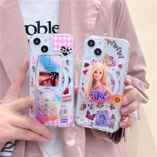 เคสโทรศัพท์มือถือ แบบนิ่ม ลายการ์ตูนบาร์บี้ มีป็อบอัพแม่เหล็ก สําหรับ iPhone 11 12 13 14 15 PRO MAX iPhone14 iPhone14Pro