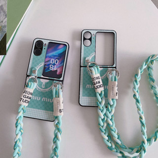 เคสโทรศัพท์มือถือ แบบฝาพับ สีเขียว พร้อมสายคล้อง สําหรับ OPPO FIND N2 FLIP