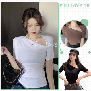 Fulllove Y2k แฟชั่นฤดูร้อน สําหรับผู้หญิง เสื้อยืดคอวี 💥 เสื้อยืดรัดรูปนมโต 💥 งานเรียบสีพื้นๆ เสื้อยืดรัดรูป