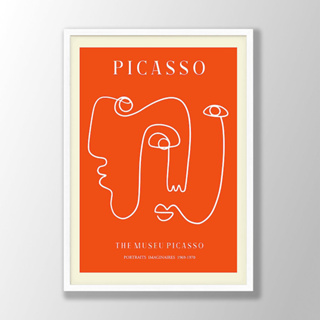 โปสเตอร์ผ้าใบ พิมพ์ลาย Picasso Gallery สไตล์นอร์ดิก สีส้ม สําหรับตกแต่งผนังบ้าน