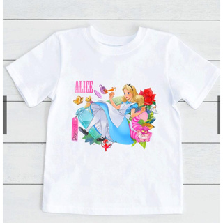 เสื้อยืดแขนสั้น พิมพ์ลายการ์ตูนอนิเมะ Alice in Wonderland แฟชั่นสําหรับเด็กผู้หญิง