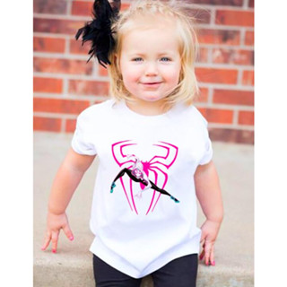 เสื้อยืด พิมพ์ลายการ์ตูน Spider Gwen ฮีโร่ น่ารัก แฟชั่นสําหรับเด็กผู้หญิง