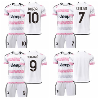 เสื้อกีฬาแขนสั้น ลายทีมชาติฟุตบอล Juventus Away Chiesa Vlahovic Pogba 2023-24 ชุดเยือน สําหรับเด็ก และผู้ใหญ่