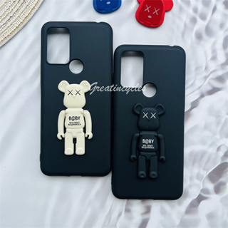 Tcl 305/306/30 SE/30 E เคสโทรศัพท์ซิลิโคน TPU สีดํา พร้อมขาตั้งโทรศัพท์มือถือ ลายหมีโหด