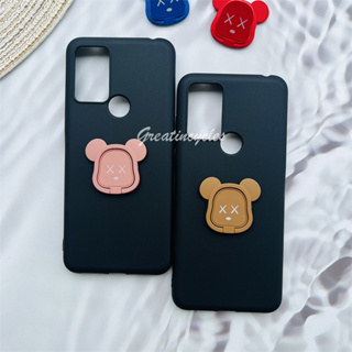 Tcl 305/306/30 SE/30 E เคสโทรศัพท์ ซิลิโคน TPU ป้องกัน สีดํา พร้อมแหวนขาตั้ง หมีโหด แบบพกพา บางเฉียบ