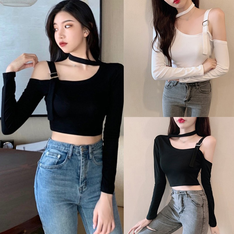 แฟชั่นสําหรับผู้หญิงแฟชั่น เสื้อยืดแขนยาวแบบเข้ารูปเซ็กซี่สไตล์เกาหลีสําหรับผู้หญิง