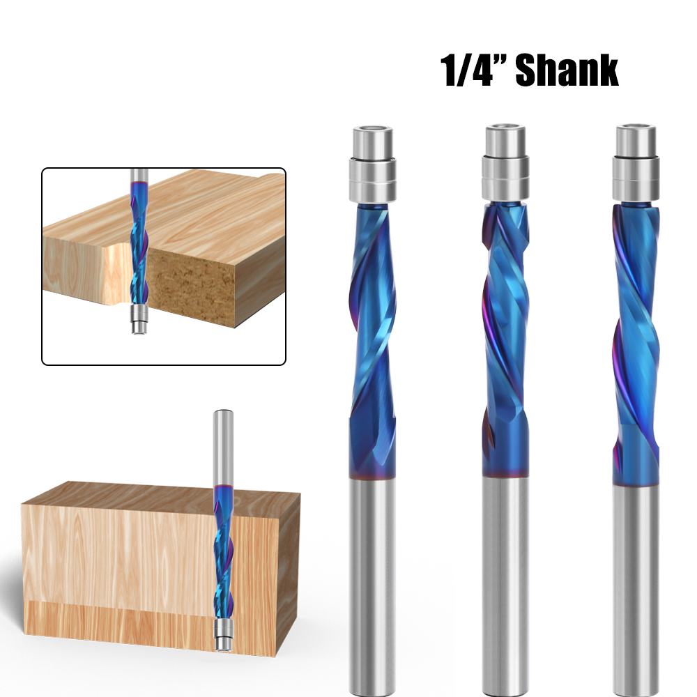 Lavie 6.35 มม.Shank Solidคาร์ไบด์แบริ่ง Guided สองขลุ่ย Flush Trim Router Bits งานไม้เครื่องตัดกัด End Mill Z07A072976
