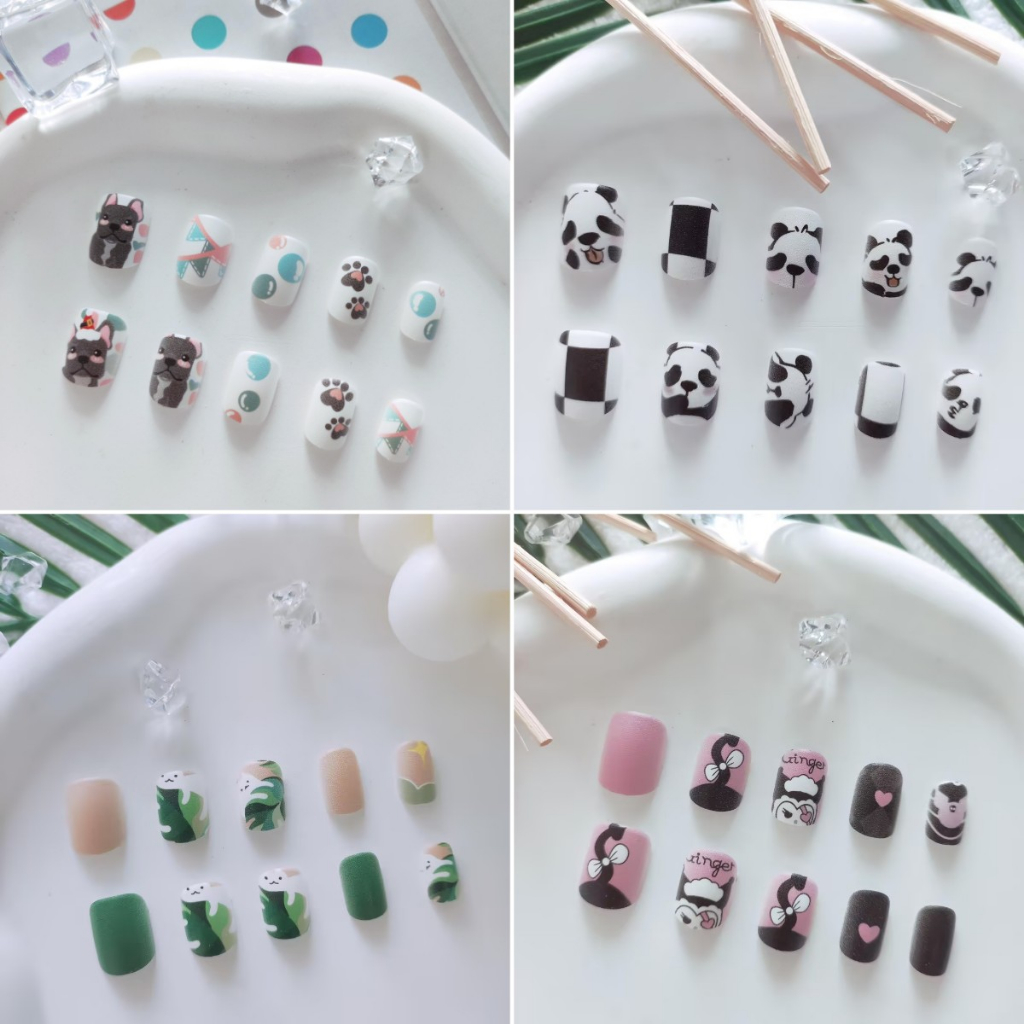 【ใหม่】เล็บปลอม แบบสั้น สีดํา และสีขาว สไตล์ฝรั่งเศส สําหรับตกแต่งเล็บ DIY 144-193 24 ชิ้น