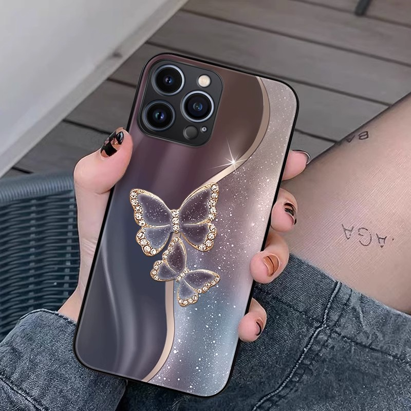 Zz เคสโทรศัพท์มือถือแบบแก้ว ลายผีเสื้อ Diy สําหรับ iPhone 11 pro 14 Promax 6s plus 13 12 mini XS max XR 7plus 8 SE X