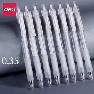 Deli 0.35 มม. สีดํา หมึกเจล ปากกา ใส กด ป้าย ปากกา เครื่องเขียนนักเรียน สํานักงาน และอุปกรณ์การเรียน