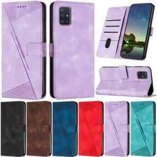 เคสโทรศัพท์หนังนิ่ม ฝาพับ ทรงสามเหลี่ยม พร้อมช่องใส่บัตร หรูหรา สําหรับ Samsung Galaxy A51 A71 A02s A03s A11 A21 A31 A51 5G A71 5G M11