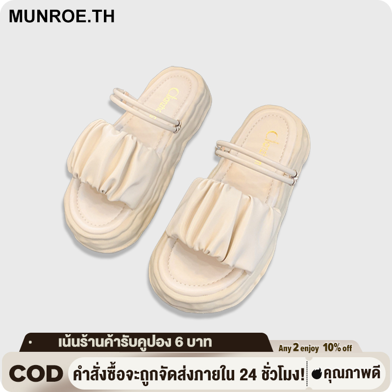 รองเท้าแตะส้นแบนสำหรับผู้หญิง สไตล์ใหม่สำหรับฤดูใบไม้ผลิและฤดูร้อนปี รองเท้ายางนุ่มของผู้หญิง รองเท้าแตะที่ใส่ได้สองแบบ