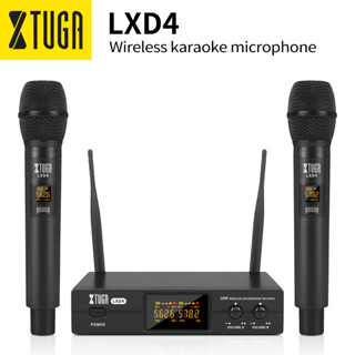 Xtuga LXD4 ระบบไมโครโฟนไร้สาย UHF 2 ช่องทาง พร้อมไมโครโฟนไร้สาย 2 ตัว สําหรับเวที โบสถ์ คาราโอเกะ ปาร์ตี้ ครอบครัว งานแต่งงาน