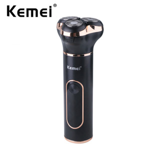 Kemei เครื่องโกนหนวดไฟฟ้า IPX7 ใบมีดหมุนได้ 3D กันน้ํา IPX7 สําหรับผู้ชาย KM-1315