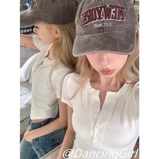 💜Dancinggirl💚⭐️เสื้อยืดแขนสั้น ทรงสลิมฟิต อเนกประสงค์ แบบเรียบง่าย แฟชั่นฤดูร้อน สไตล์เกาหลี สําหรับผู้หญิง