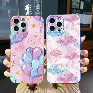 เคสโทรศัพท์มือถือ ขอบสี่เหลี่ยม ลายก้อนเมฆ ลูกโป่ง แวววาว สําหรับ OPPO Reno7 4G Reno6 Reno8 Z 5G Reno5 F Reno2 F Reno3 Reno4 A17 A17K A77S A57S