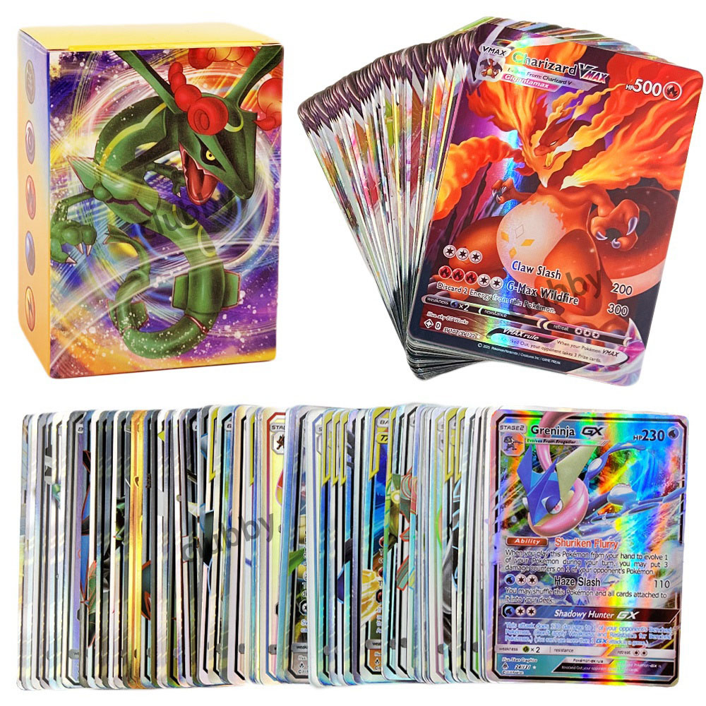 100ชิ้น Vmax Pokemon TCG โปเกมอน pikachu Charizard ไม่มีการทําซ้ํา การ์ดโปเกม่อน การ์ดฟอยล์