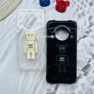 เคสโทรศัพท์มือถือซิลิโคน TPU ลายการ์ตูนหมีน่ารัก แบบพับได้ สีดํา สําหรับ Cubot KingKong 9