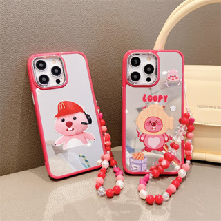 เคสโทรศัพท์มือถือกระจก กันกระแทก ลายหมีน่ารัก พร้อมสายคล้อง สําหรับ iphone 11 12 13 14 Pro Max 14Pro 13Pro 12Pro