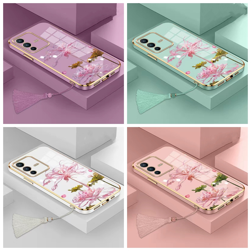 เคส Oppo A78 4G A53 2020 A33 A54 4G A55 4G A16 A16S A54S A59 F1S A91 A94 4G Reno5F กรณีโทรศัพท์ดอกไม้อีกฟากหนึ่งด้วยการชุบขอบตรง