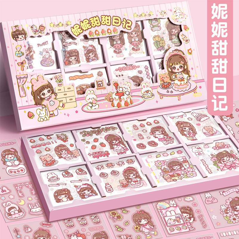 สติกเกอร์ PET ลายการ์ตูนน่ารัก กันน้ํา ไร้รอยต่อ สําหรับตกแต่งสมุดทํามือ จํานวน 200 สติกเกอร์ 100 แผ