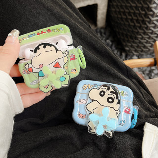 เคสหูฟังบลูทูธ แบบนิ่ม ลายชินจัง ป้องกันขอบคลื่น หมุนได้ สําหรับ Airpods 3 2 1 Pro 2