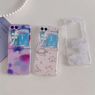 เคสโทรศัพท์มือถือ PC แข็ง แบบใส กันกระแทก ลายก้อนเมฆ และดวงดาว สําหรับ Samsung Galaxy Z Flip 5 Flip5 ZFlip5