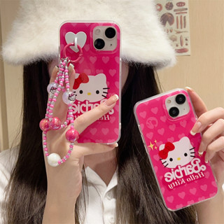 เคสโทรศัพท์มือถือแบบนิ่ม TPU ลายคิตตี้ หัวใจ สีแดงกุหลาบ สองด้าน สําหรับ iphone Case 14 Pro Max 13 Pro Max 12 Pro Max