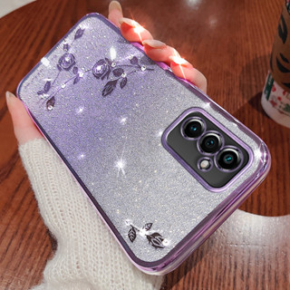 เคสโทรศัพท์มือถือแบบนิ่ม TPU กันกระแทก แต่งกลิตเตอร์ เพชร ดอกกุหลาบ สําหรับ Samsung A10 A10S A20 A30 A50 A70 A82 M12 M13 M14 M31 M32 M51 M52 M53 M54 4G 5G