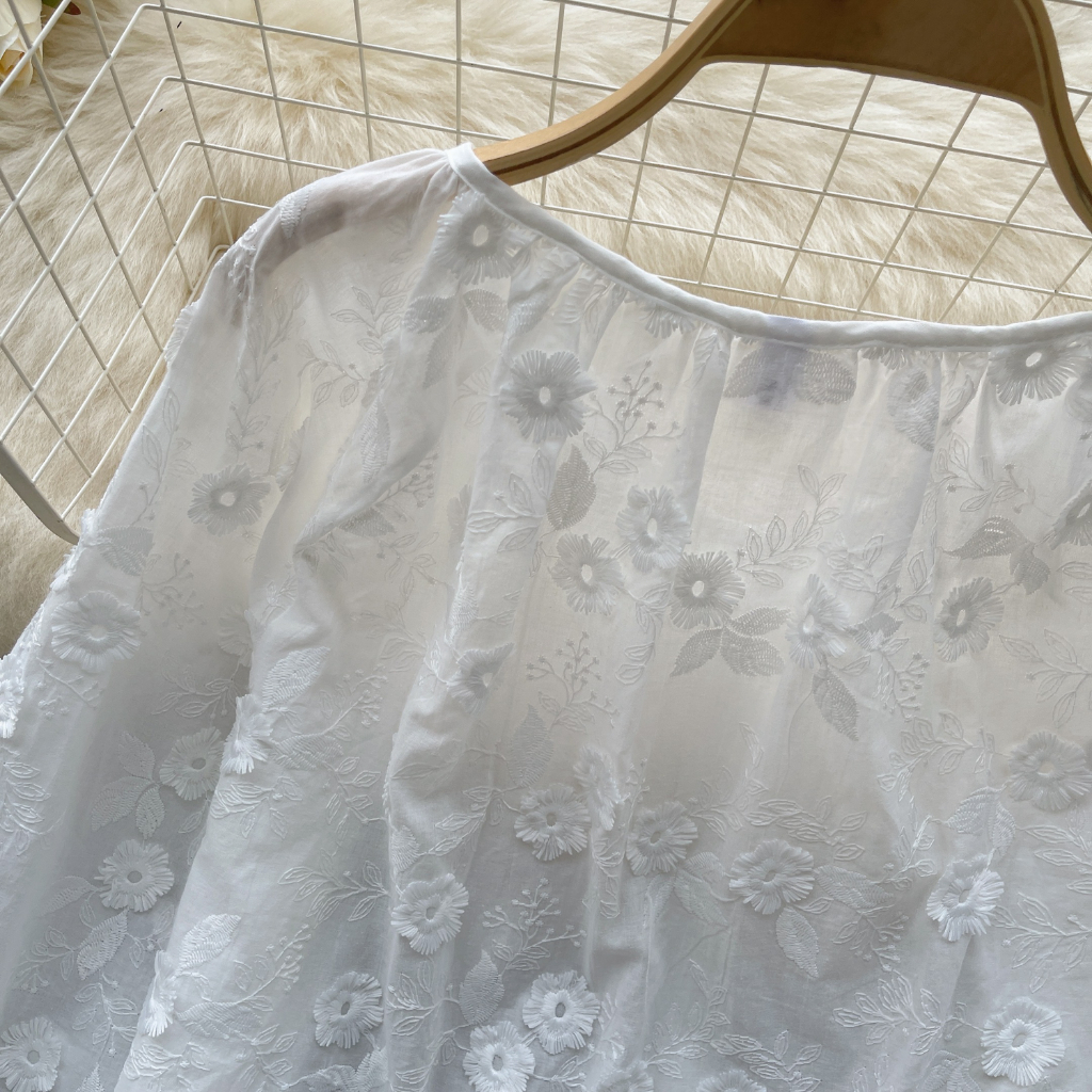 เสื้อเชิ้ตแขนยาว ทรงหลวม ปักลายดอกไม้ สไตล์เกาหลี สําหรับผู้หญิง พร้อมส่ง - รูปที่ 7