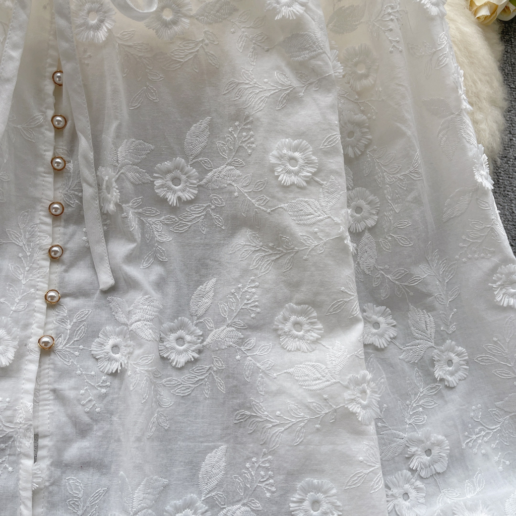 เสื้อเชิ้ตแขนยาว ทรงหลวม ปักลายดอกไม้ สไตล์เกาหลี สําหรับผู้หญิง พร้อมส่ง - รูปที่ 5