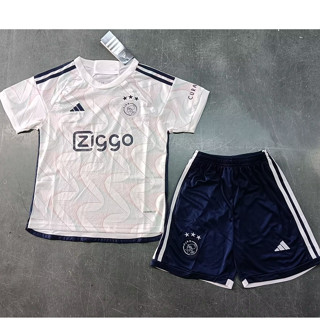 เสื้อกีฬาแขนสั้น ลายทีมชาติฟุตบอล Ajax 23/24 ชุดเยือน สีขาว สําหรับเด็ก