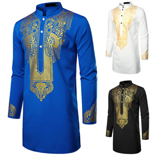 Kurta Lelaki เสื้อเชิ้ตแขนยาว เข้ารูป ปักลาย สไตล์มุสลิม สําหรับผู้ชายมุสลิม