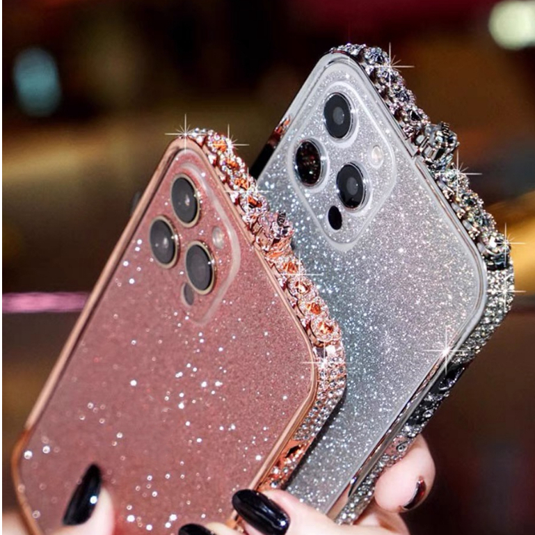 สําหรับiphone 14 Luxury RhinestoneกันชนโลหะสําหรับIP X XS 8 7 6 6s Plus 11 12 13 Pro Max MatteกลับBling Glitterเพชรกรอบกรณี